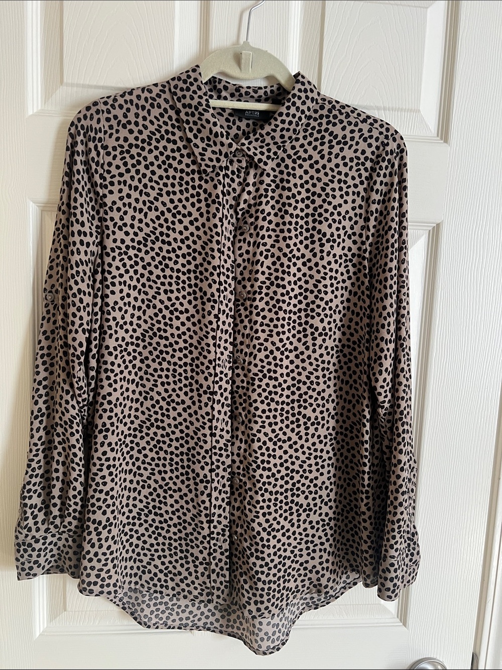Apt. 9 Taupe Blouse with Black Dot Print